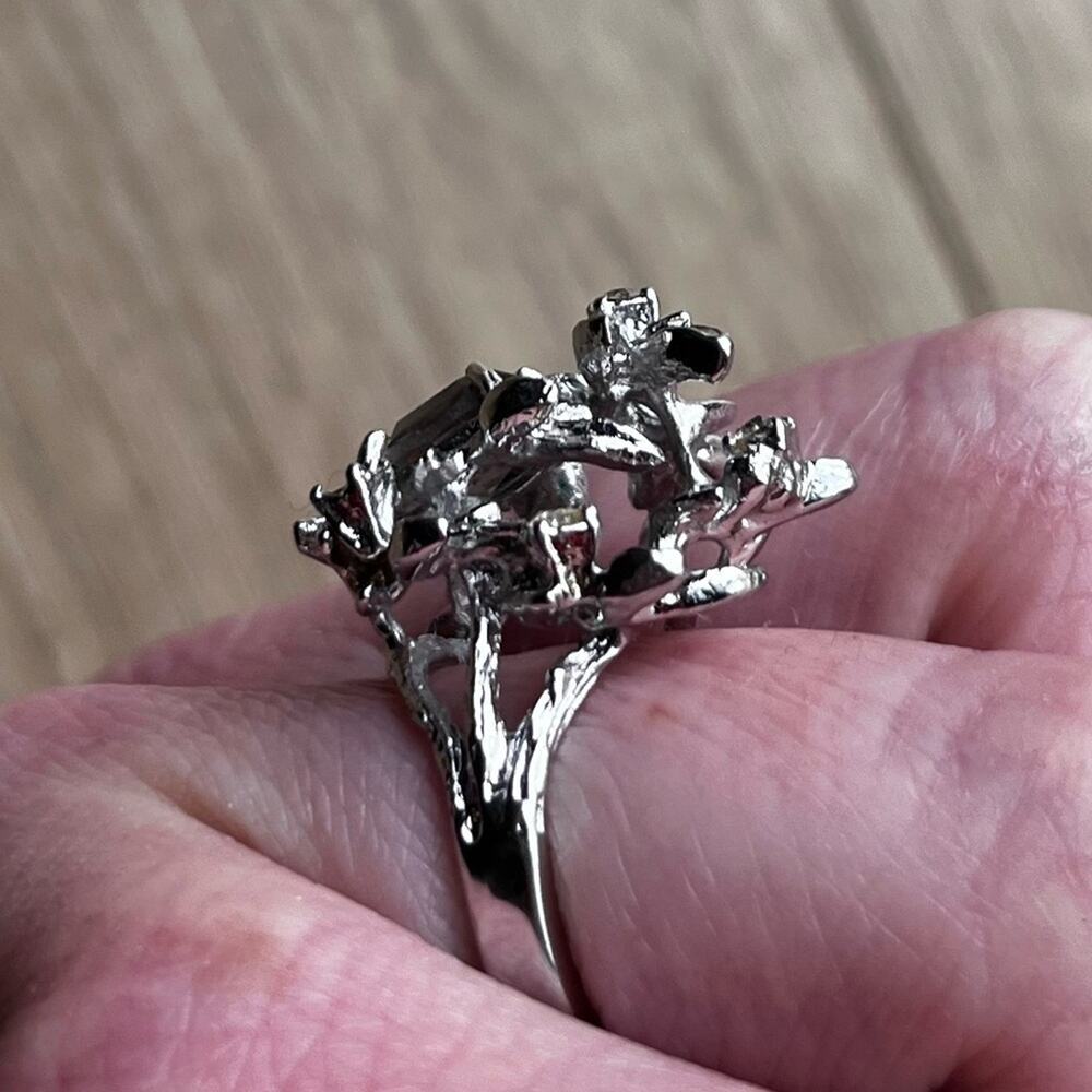 SMOKY QUARTZ Cluster Vintage Designer Signed Ring with 1 Oval Smoky Quartz. 1940 - Picture 9 of 12